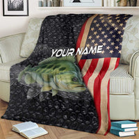 Custom Largemouth Bass Fishing Blanket American Flag and Bubble Texture Background - Wonder Print Shop