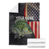 Custom Largemouth Bass Fishing Blanket American Flag and Bubble Texture Background - Wonder Print Shop