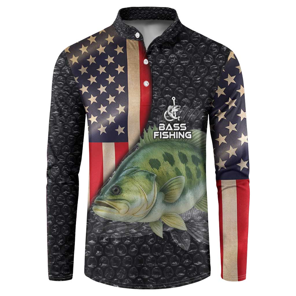 Custom Largemouth Bass Fishing Button Sweatshirt American Flag and Bubble Texture Background - Wonder Print Shop