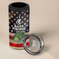 Custom Largemouth Bass Fishing 4 in 1 Can Cooler Tumbler American Flag and Bubble Texture Background - Wonder Print Shop