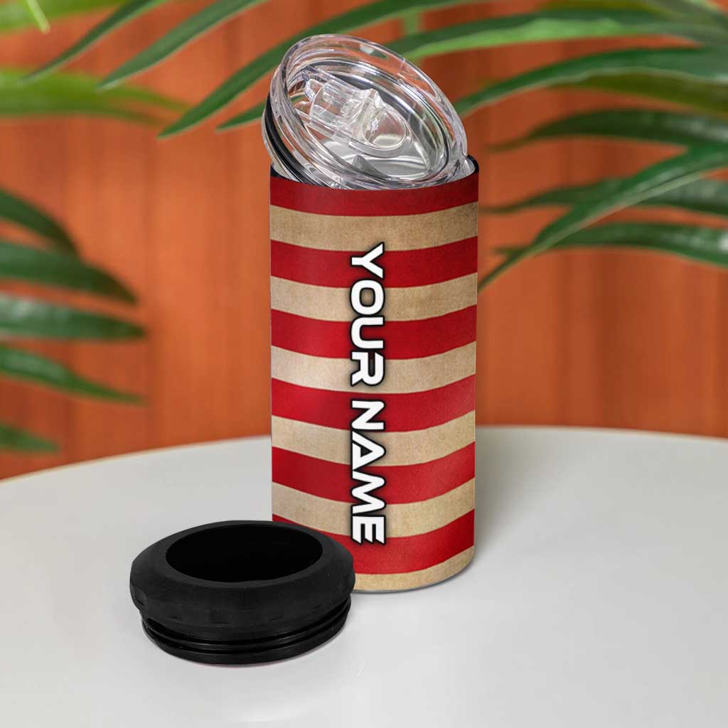 Custom Largemouth Bass Fishing 4 in 1 Can Cooler Tumbler American Flag and Bubble Texture Background - Wonder Print Shop