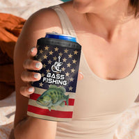 Custom Largemouth Bass Fishing 4 in 1 Can Cooler Tumbler American Flag and Bubble Texture Background - Wonder Print Shop