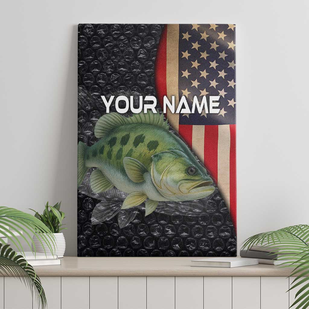 Custom Largemouth Bass Fishing Canvas Wall Art American Flag and Bubble Texture Background - Wonder Print Shop