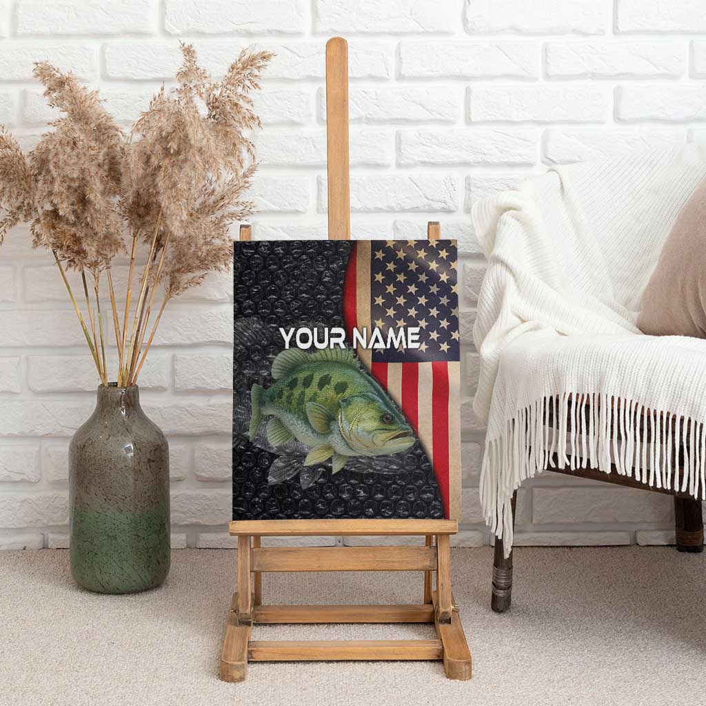 Custom Largemouth Bass Fishing Canvas Wall Art American Flag and Bubble Texture Background - Wonder Print Shop