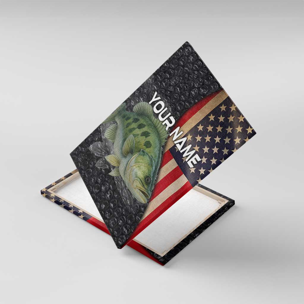 Custom Largemouth Bass Fishing Canvas Wall Art American Flag and Bubble Texture Background - Wonder Print Shop