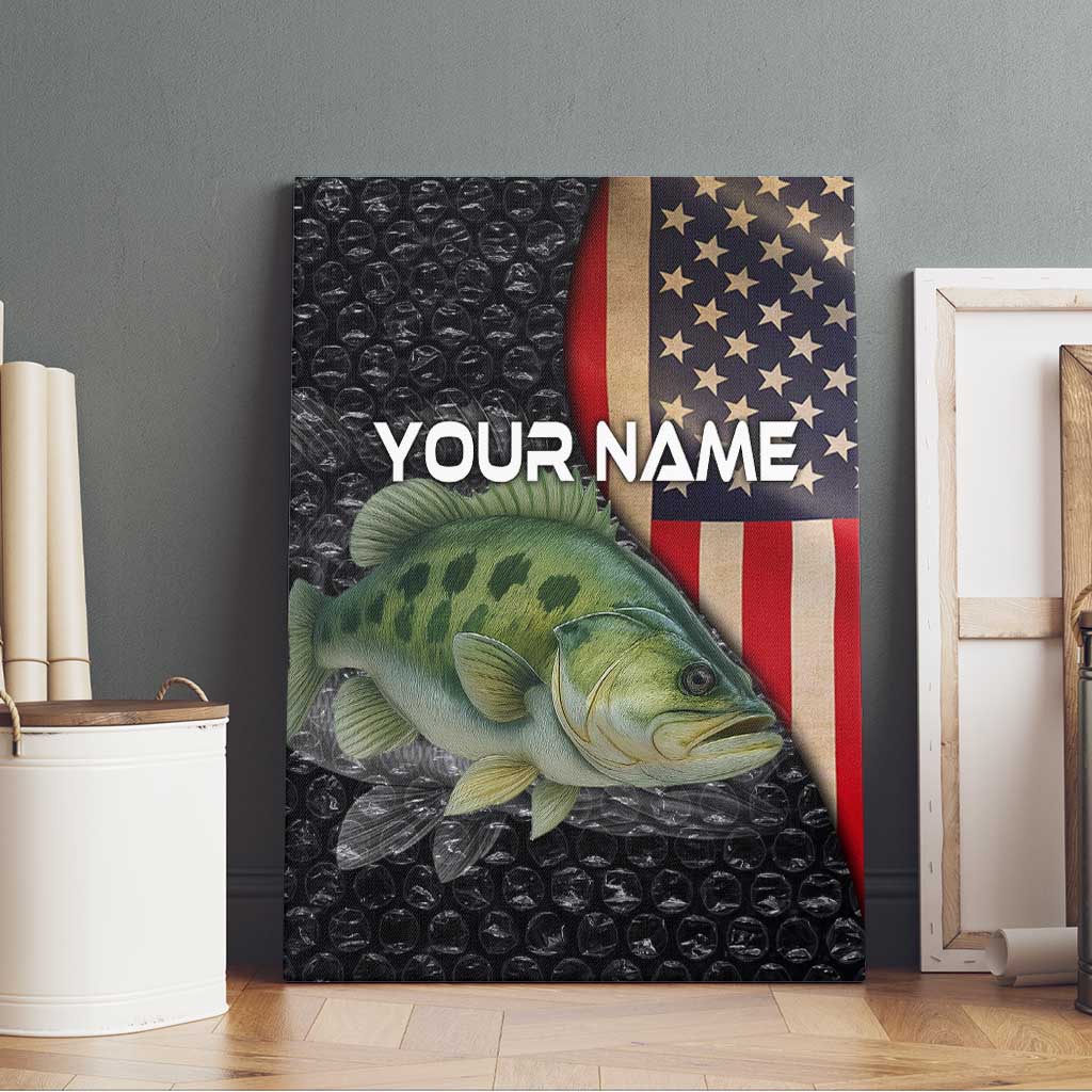 Custom Largemouth Bass Fishing Canvas Wall Art American Flag and Bubble Texture Background - Wonder Print Shop
