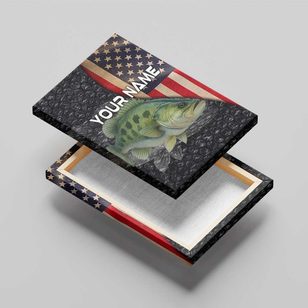 Custom Largemouth Bass Fishing Canvas Wall Art American Flag and Bubble Texture Background - Wonder Print Shop