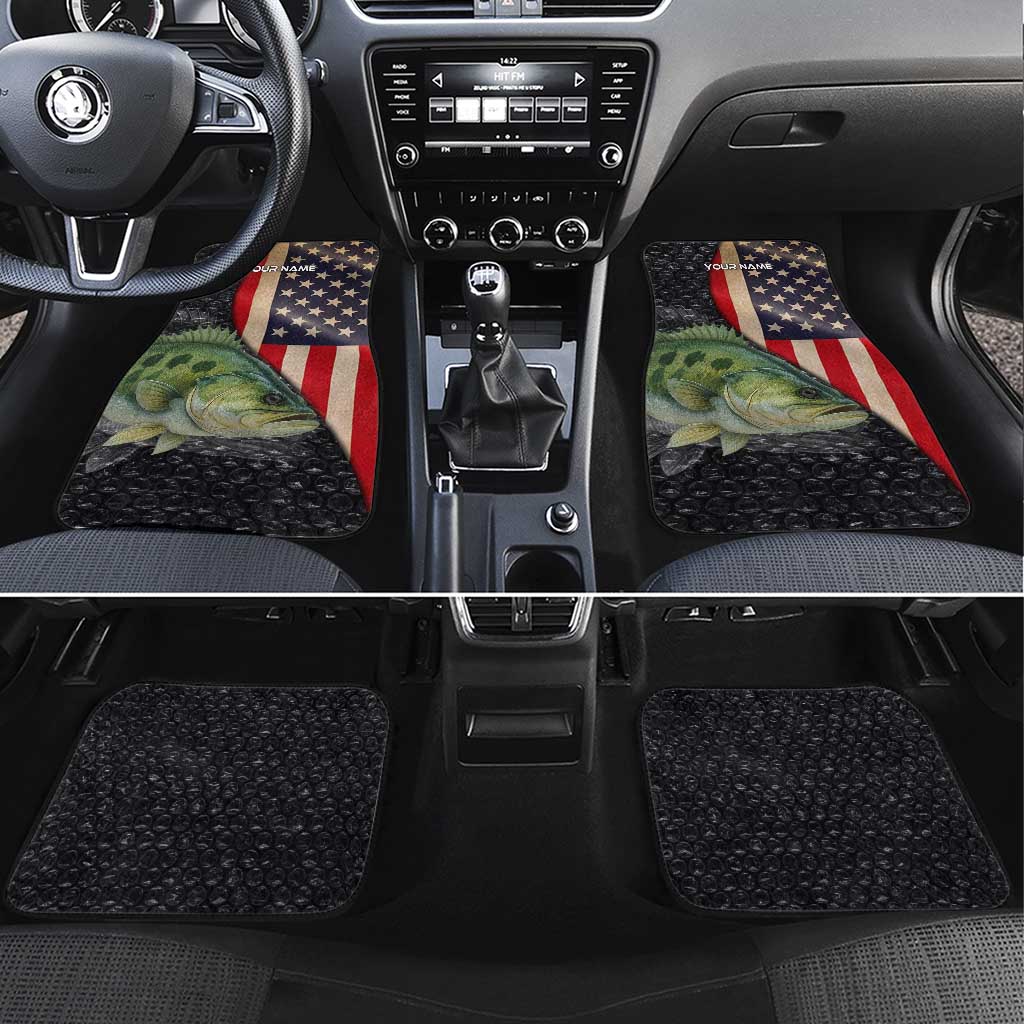 Custom Largemouth Bass Fishing Car Mats American Flag and Bubble Texture Background - Wonder Print Shop