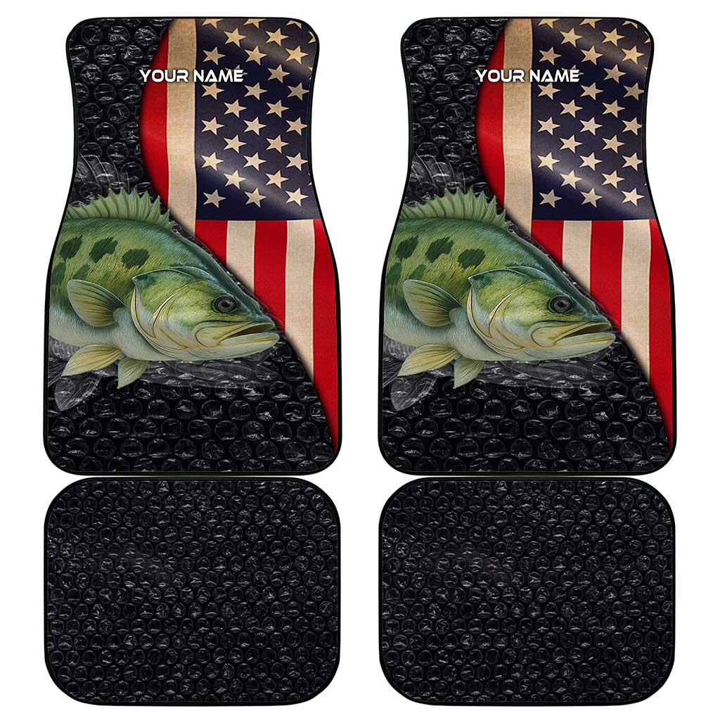 Custom Largemouth Bass Fishing Car Mats American Flag and Bubble Texture Background - Wonder Print Shop