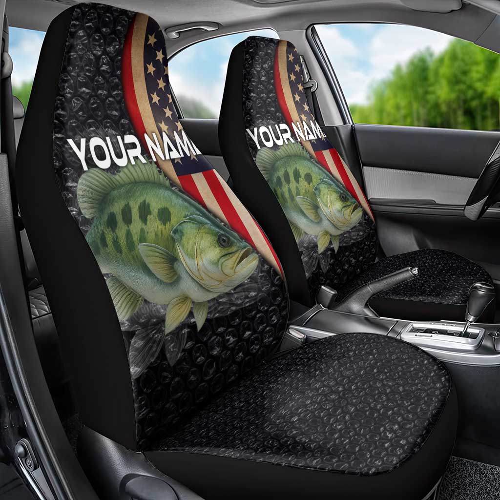 Custom Largemouth Bass Fishing Car Seat Cover American Flag and Bubble Texture Background - Wonder Print Shop