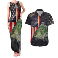 Custom Largemouth Bass Fishing Couples Matching Tank Maxi Dress and Hawaiian Shirt American Flag and Bubble Texture Background - Wonder Print Shop