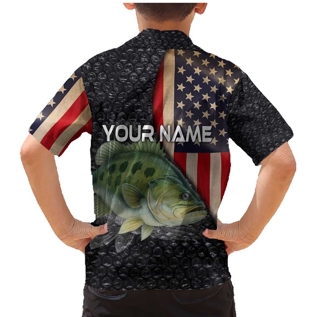 Custom Largemouth Bass Fishing Family Matching Mermaid Dress and Hawaiian Shirt American Flag and Bubble Texture Background - Wonder Print Shop