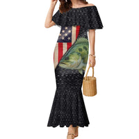 Custom Largemouth Bass Fishing Family Matching Mermaid Dress and Hawaiian Shirt American Flag and Bubble Texture Background - Wonder Print Shop