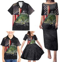 Custom Largemouth Bass Fishing Family Matching Puletasi and Hawaiian Shirt American Flag and Bubble Texture Background - Wonder Print Shop