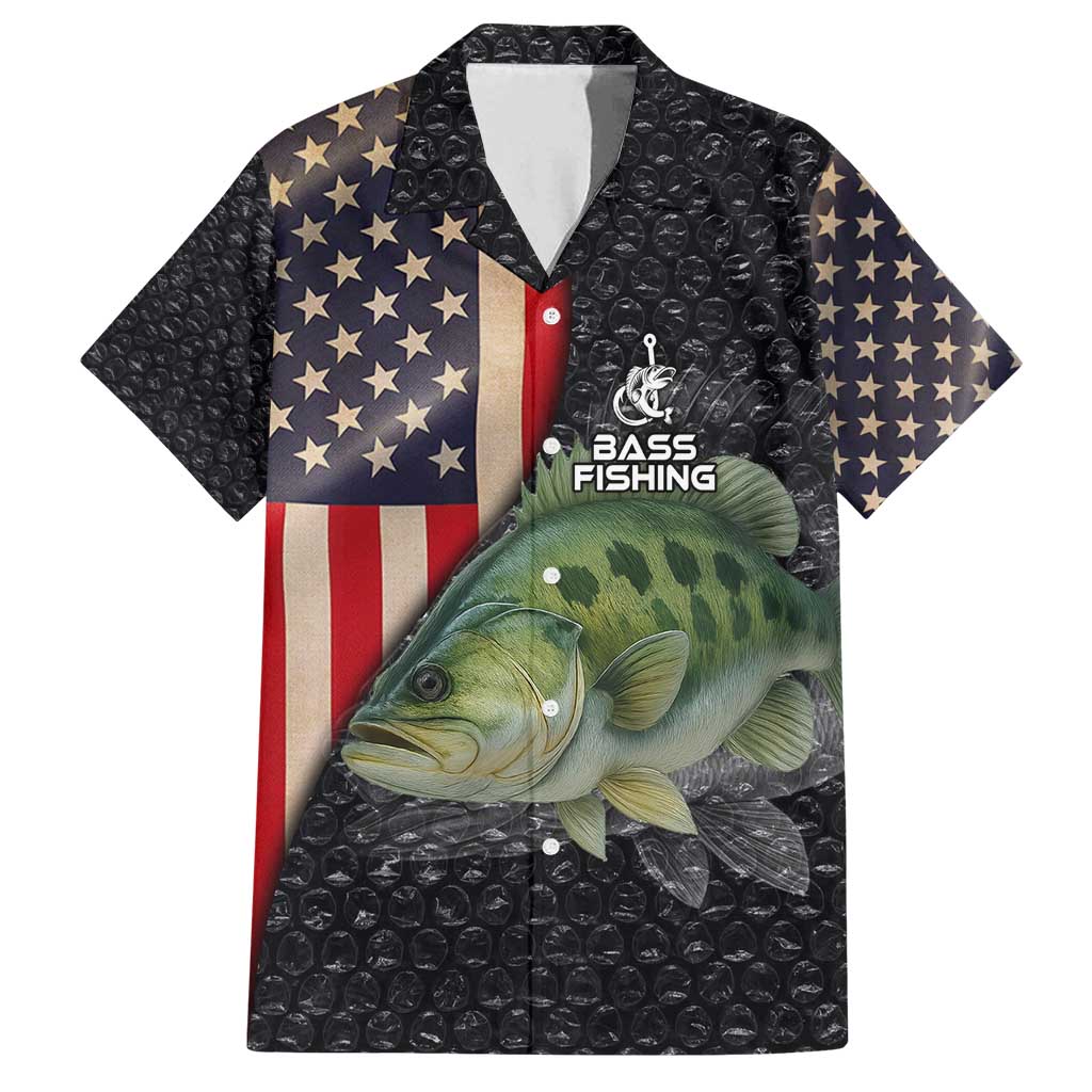 Custom Largemouth Bass Fishing Family Matching Puletasi and Hawaiian Shirt American Flag and Bubble Texture Background - Wonder Print Shop