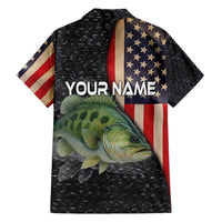 Custom Largemouth Bass Fishing Family Matching Short Sleeve Bodycon Dress and Hawaiian Shirt American Flag and Bubble Texture Background - Wonder Print Shop