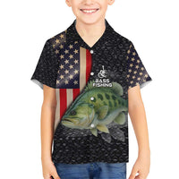 Custom Largemouth Bass Fishing Family Matching Short Sleeve Bodycon Dress and Hawaiian Shirt American Flag and Bubble Texture Background - Wonder Print Shop