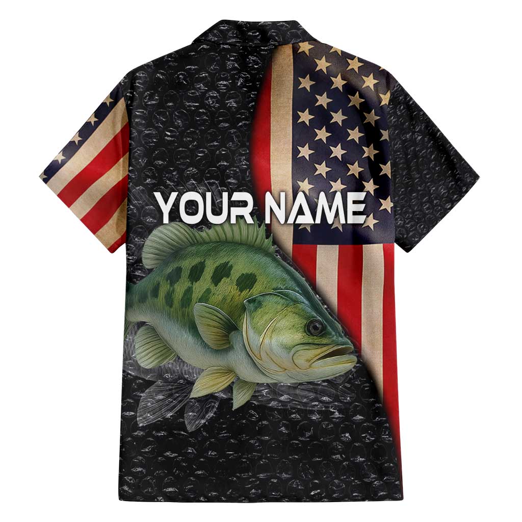 Custom Largemouth Bass Fishing Family Matching Summer Maxi Dress and Hawaiian Shirt American Flag and Bubble Texture Background - Wonder Print Shop