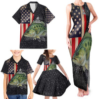 Custom Largemouth Bass Fishing Family Matching Tank Maxi Dress and Hawaiian Shirt American Flag and Bubble Texture Background - Wonder Print Shop