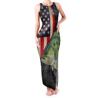 Custom Largemouth Bass Fishing Family Matching Tank Maxi Dress and Hawaiian Shirt American Flag and Bubble Texture Background - Wonder Print Shop