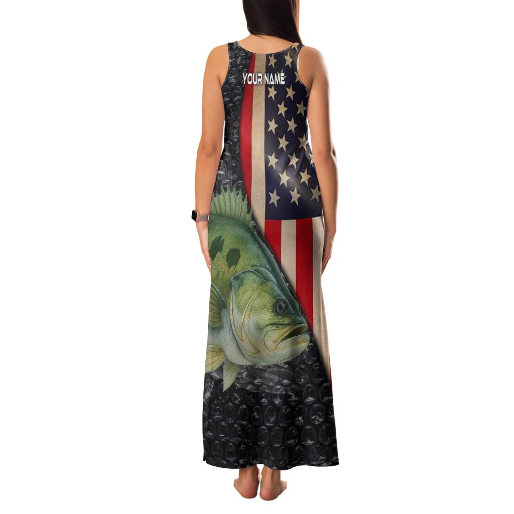 Custom Largemouth Bass Fishing Family Matching Tank Maxi Dress and Hawaiian Shirt American Flag and Bubble Texture Background - Wonder Print Shop