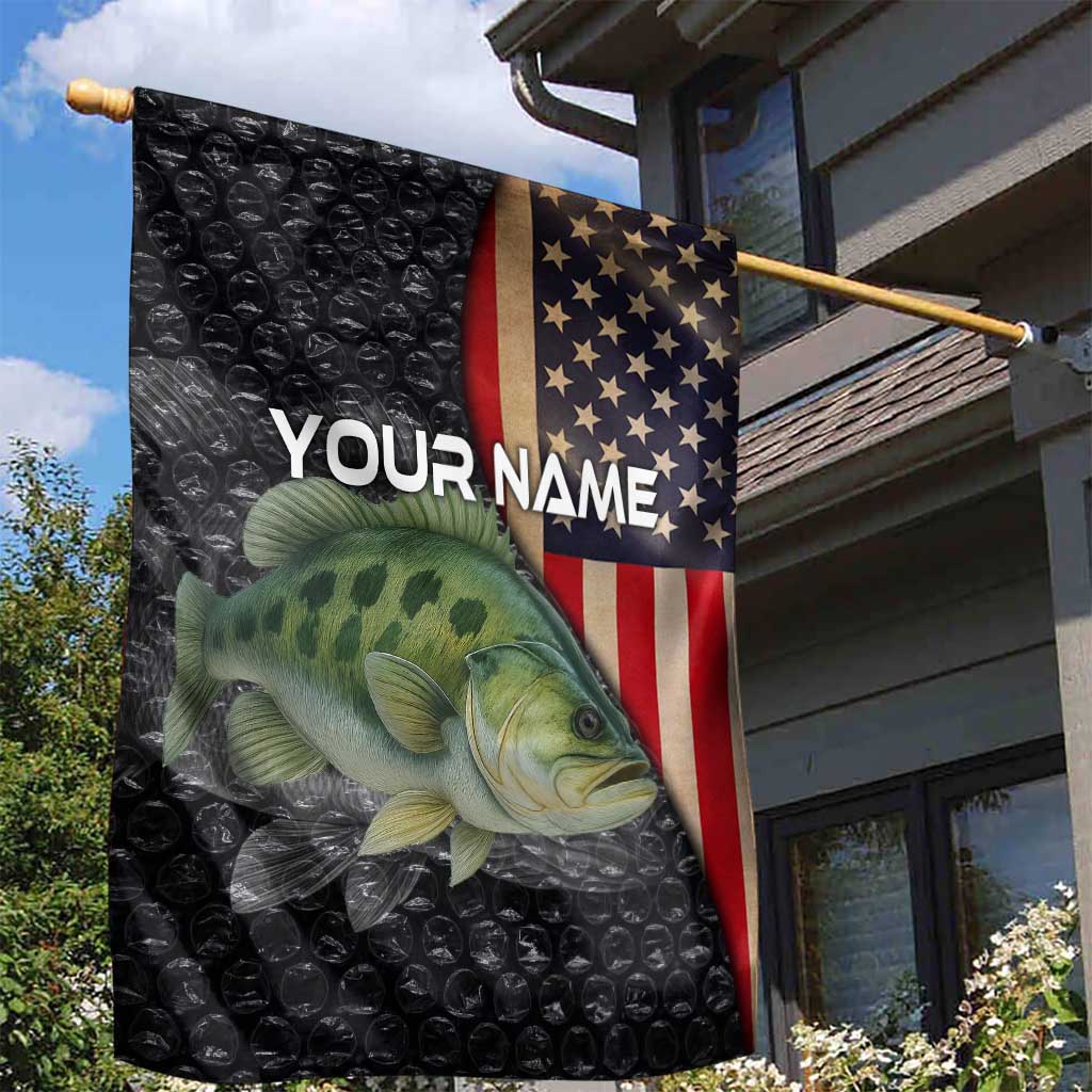 Custom Largemouth Bass Fishing Garden Flag American Flag and Bubble Texture Background - Wonder Print Shop