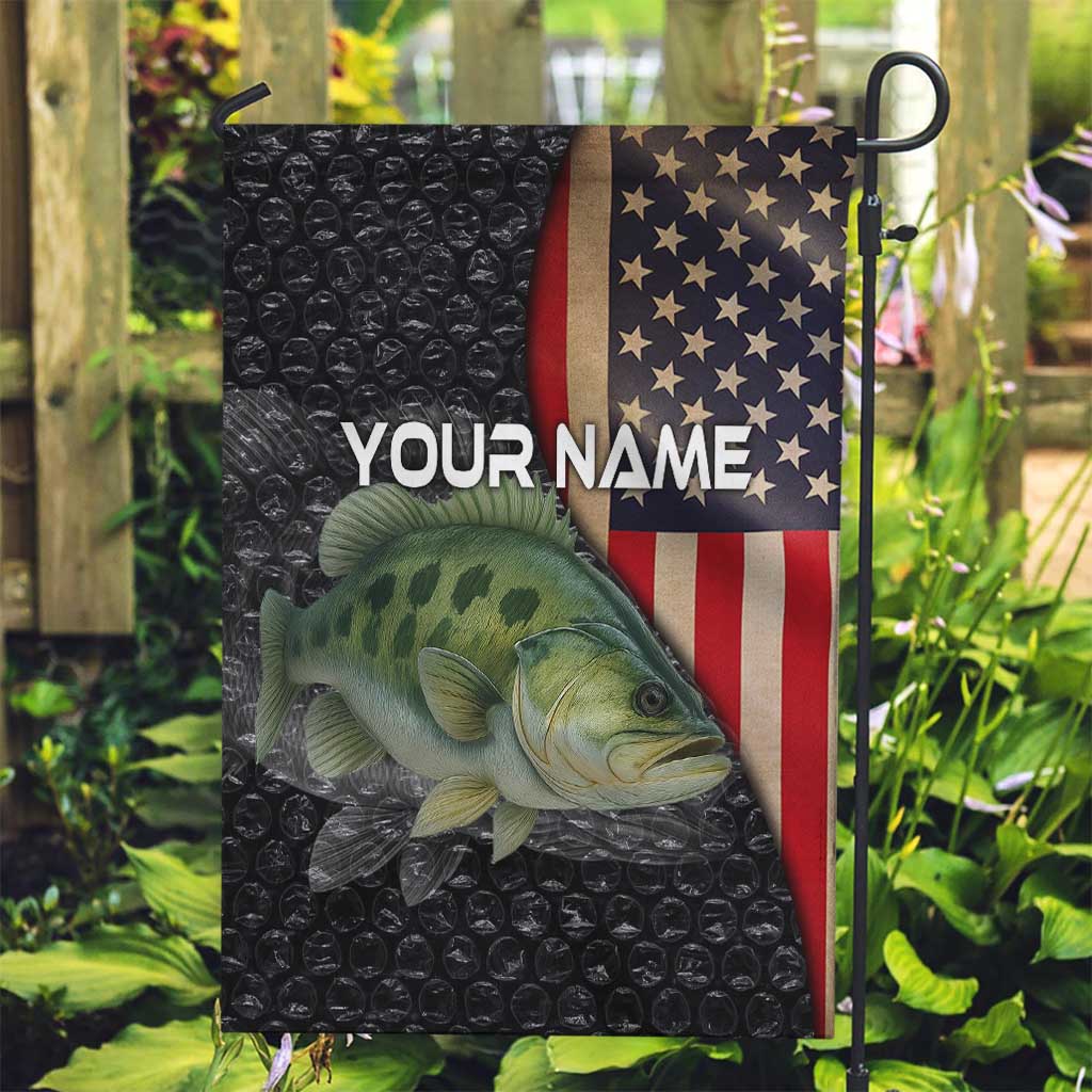 Custom Largemouth Bass Fishing Garden Flag American Flag and Bubble Texture Background - Wonder Print Shop
