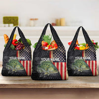 Custom Largemouth Bass Fishing Grocery Bag American Flag and Bubble Texture Background - Wonder Print Shop