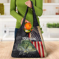 Custom Largemouth Bass Fishing Grocery Bag American Flag and Bubble Texture Background - Wonder Print Shop