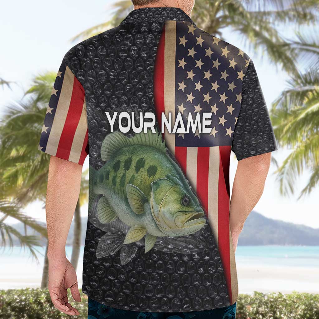 Custom Largemouth Bass Fishing Hawaiian Shirt American Flag and Bubble Texture Background - Wonder Print Shop
