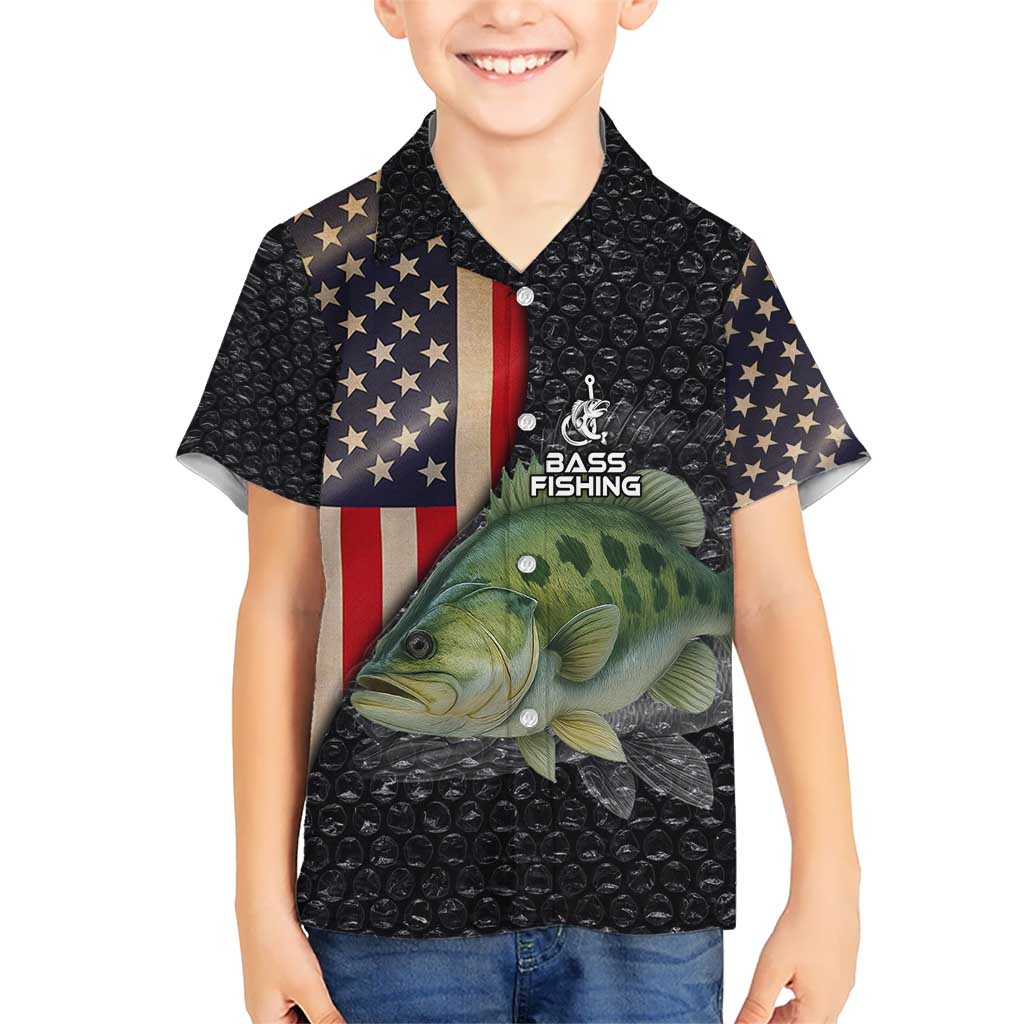 Custom Largemouth Bass Fishing Hawaiian Shirt American Flag and Bubble Texture Background - Wonder Print Shop
