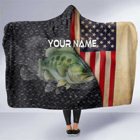 Custom Largemouth Bass Fishing Hooded Blanket American Flag and Bubble Texture Background - Wonder Print Shop
