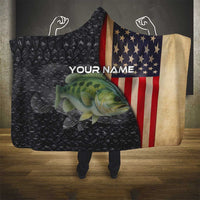 Custom Largemouth Bass Fishing Hooded Blanket American Flag and Bubble Texture Background - Wonder Print Shop