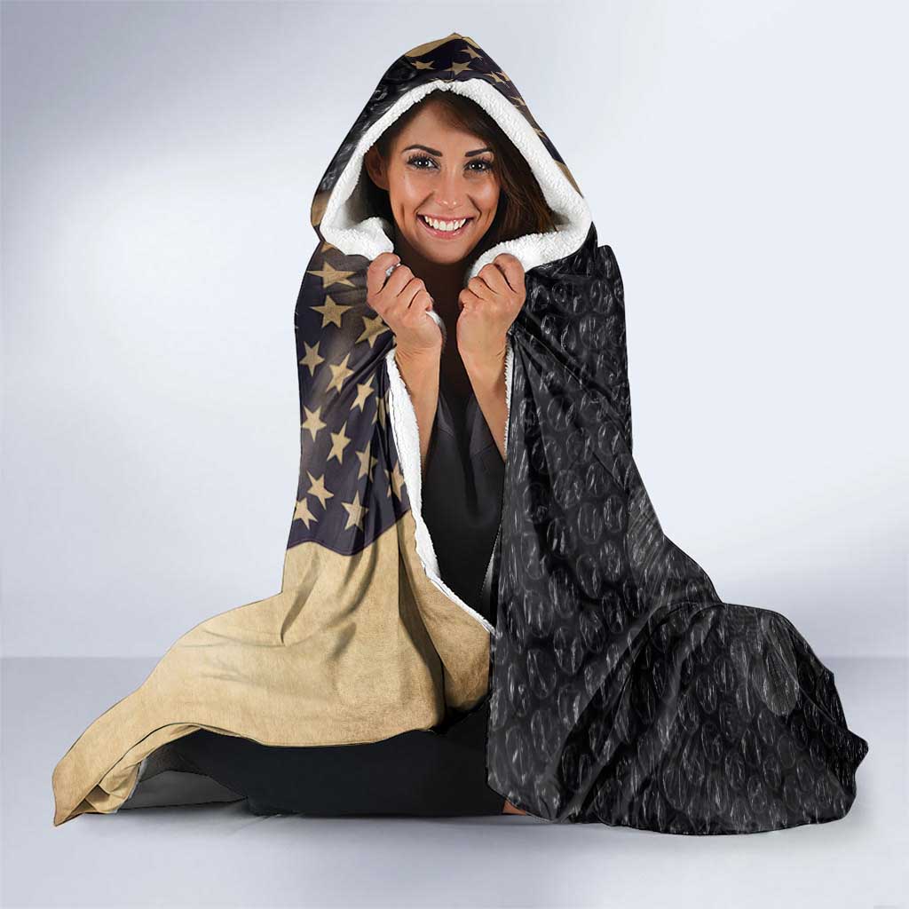 Custom Largemouth Bass Fishing Hooded Blanket American Flag and Bubble Texture Background - Wonder Print Shop