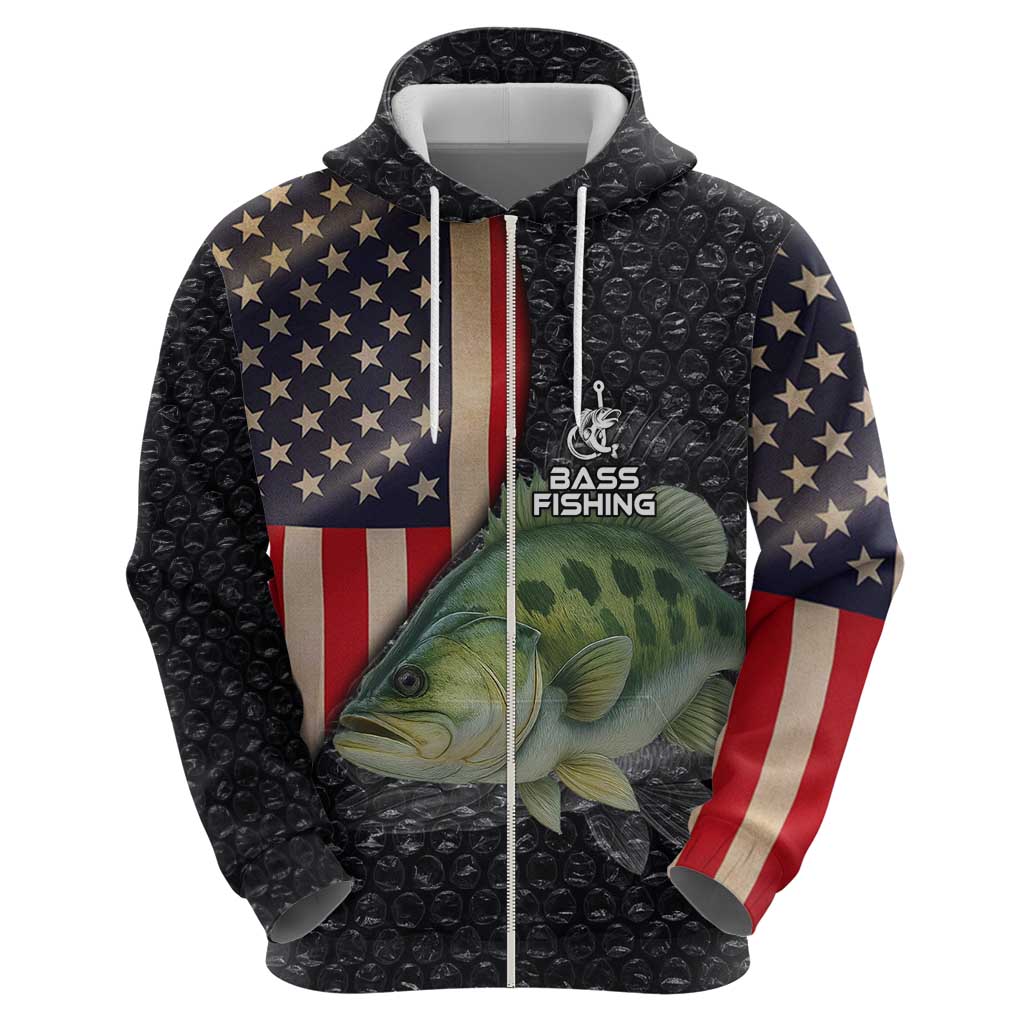 Custom Largemouth Bass Fishing Hoodie American Flag and Bubble Texture Background - Wonder Print Shop