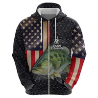 Custom Largemouth Bass Fishing Hoodie American Flag and Bubble Texture Background - Wonder Print Shop