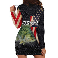 Custom Largemouth Bass Fishing Hoodie Dress American Flag and Bubble Texture Background - Wonder Print Shop
