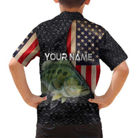 Custom Largemouth Bass Fishing Kid Hawaiian Shirt American Flag and Bubble Texture Background - Wonder Print Shop