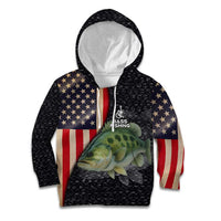 Custom Largemouth Bass Fishing Kid Hoodie American Flag and Bubble Texture Background - Wonder Print Shop