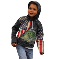 Custom Largemouth Bass Fishing Kid Hoodie American Flag and Bubble Texture Background - Wonder Print Shop