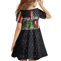 Custom Largemouth Bass Fishing Kid Short Sleeve Dress American Flag and Bubble Texture Background - Wonder Print Shop
