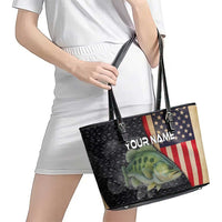 Custom Largemouth Bass Fishing Leather Tote Bag American Flag and Bubble Texture Background - Wonder Print Shop