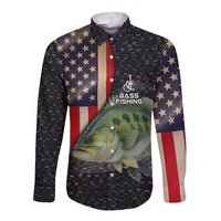 Custom Largemouth Bass Fishing Long Sleeve Button Shirt American Flag and Bubble Texture Background - Wonder Print Shop