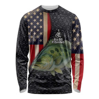 Custom Largemouth Bass Fishing Long Sleeve Shirt American Flag and Bubble Texture Background - Wonder Print Shop