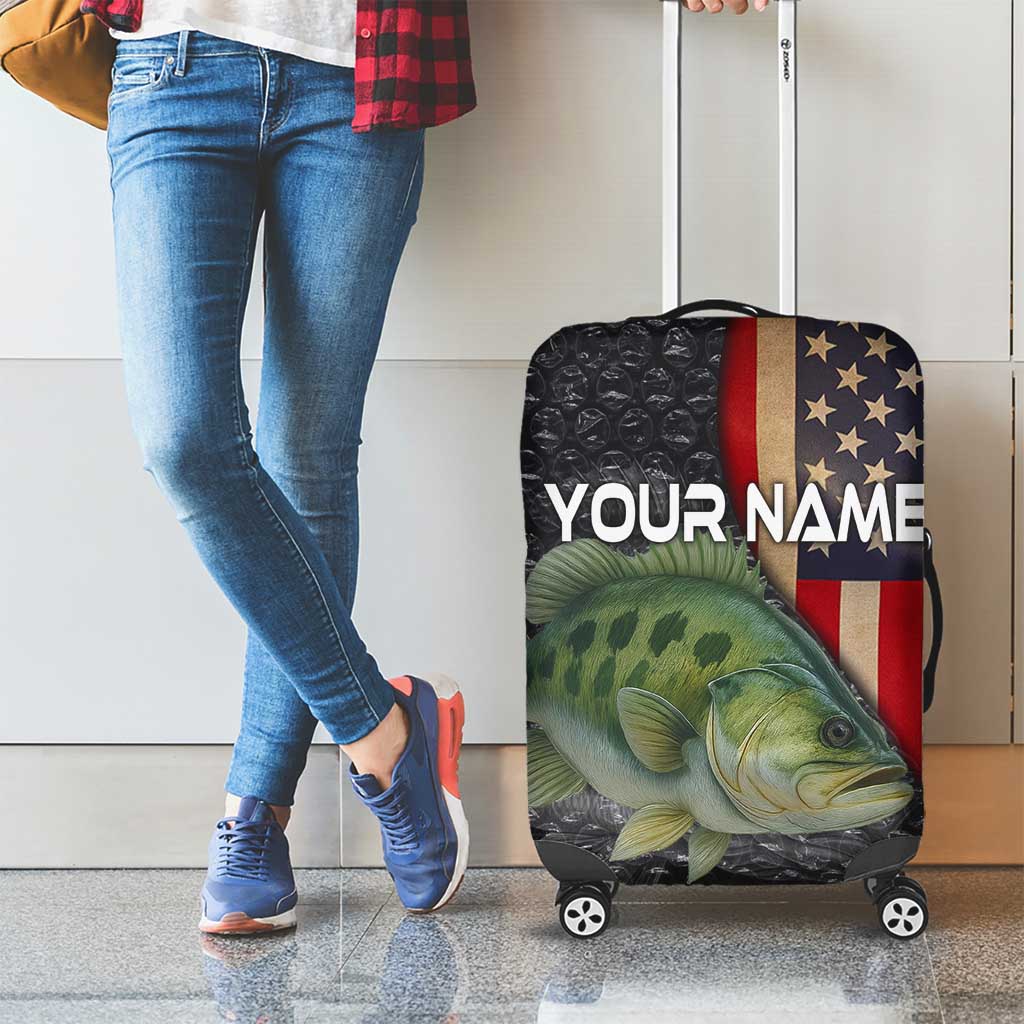 Custom Largemouth Bass Fishing Luggage Cover American Flag and Bubble Texture Background - Wonder Print Shop