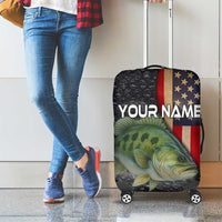 Custom Largemouth Bass Fishing Luggage Cover American Flag and Bubble Texture Background - Wonder Print Shop