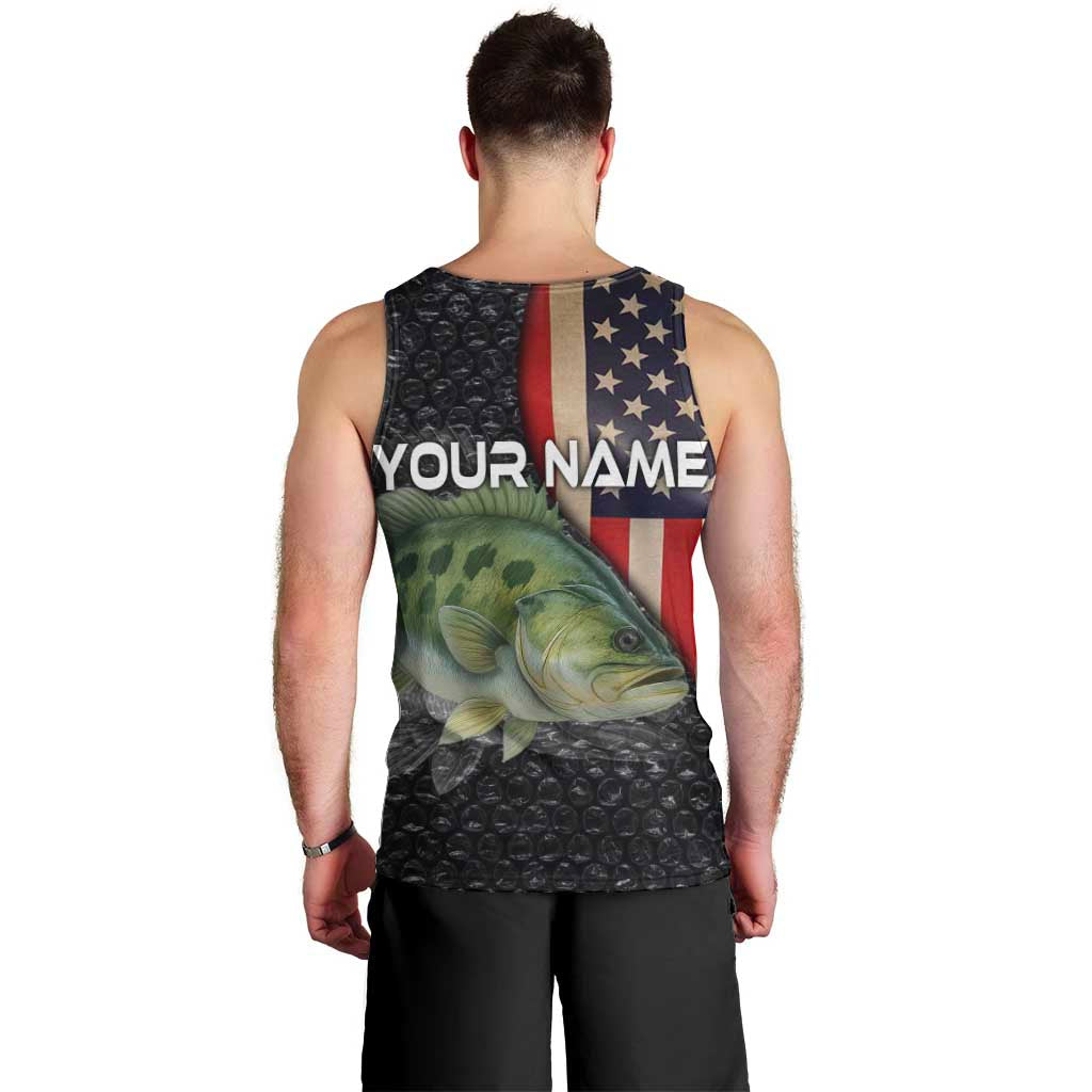 Custom Largemouth Bass Fishing Men Tank Top American Flag and Bubble Texture Background - Wonder Print Shop