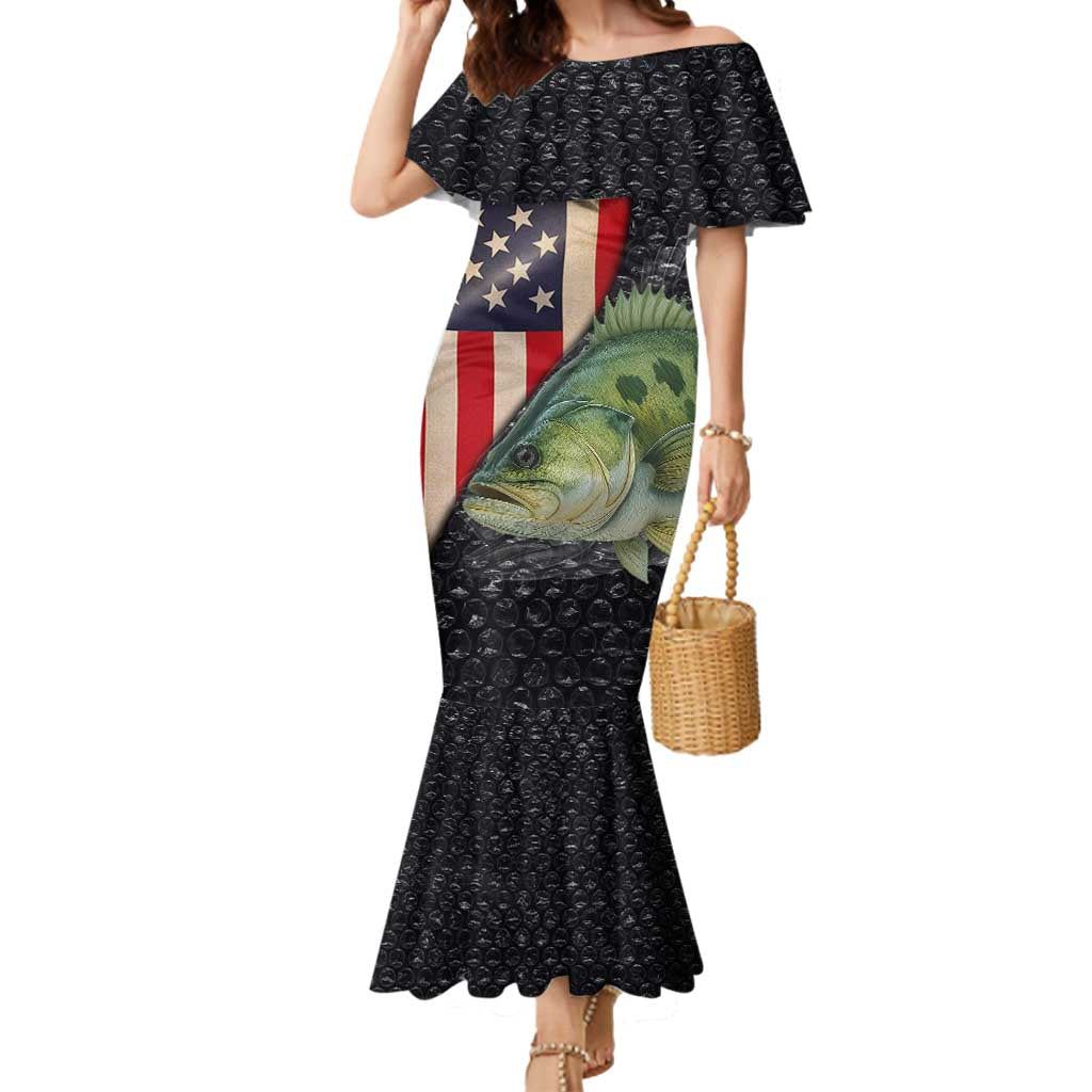 Custom Largemouth Bass Fishing Mermaid Dress American Flag and Bubble Texture Background - Wonder Print Shop