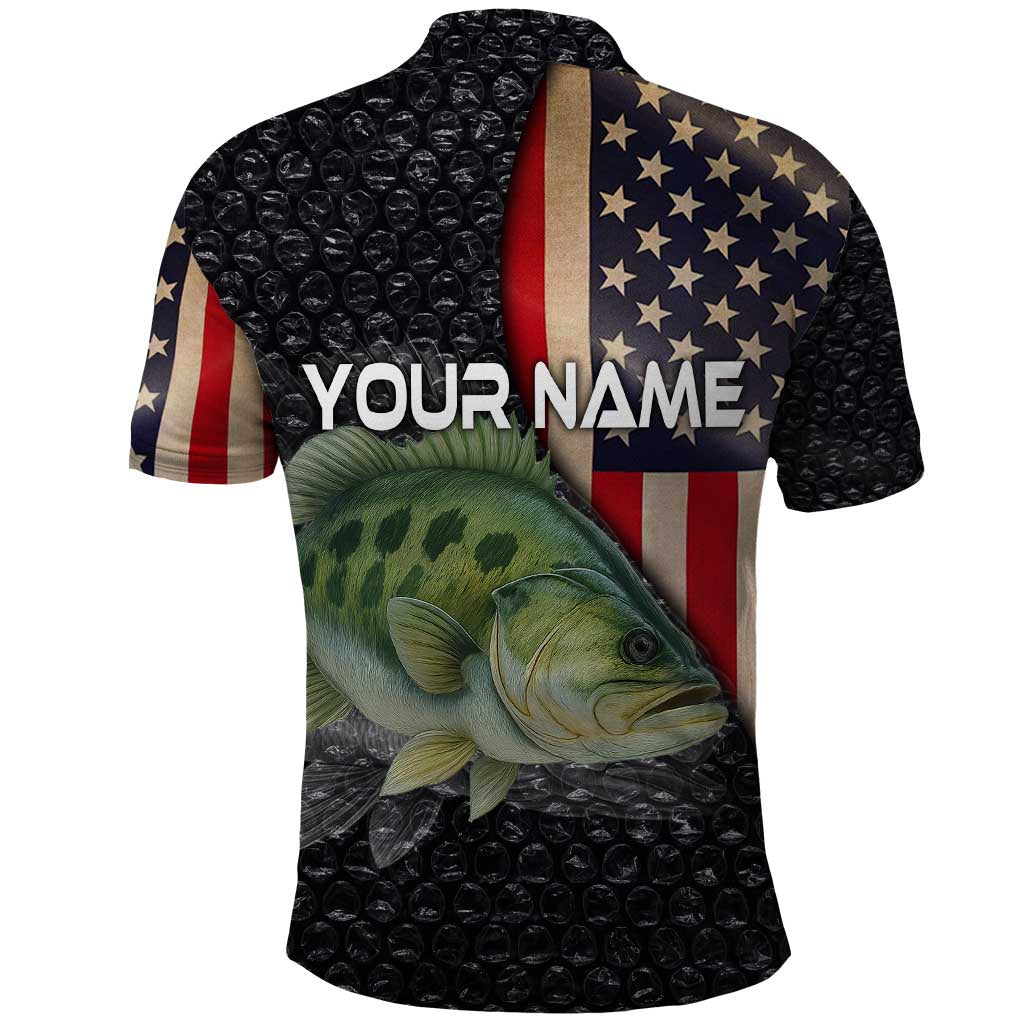 Custom Largemouth Bass Fishing Polo Shirt American Flag and Bubble Texture Background - Wonder Print Shop