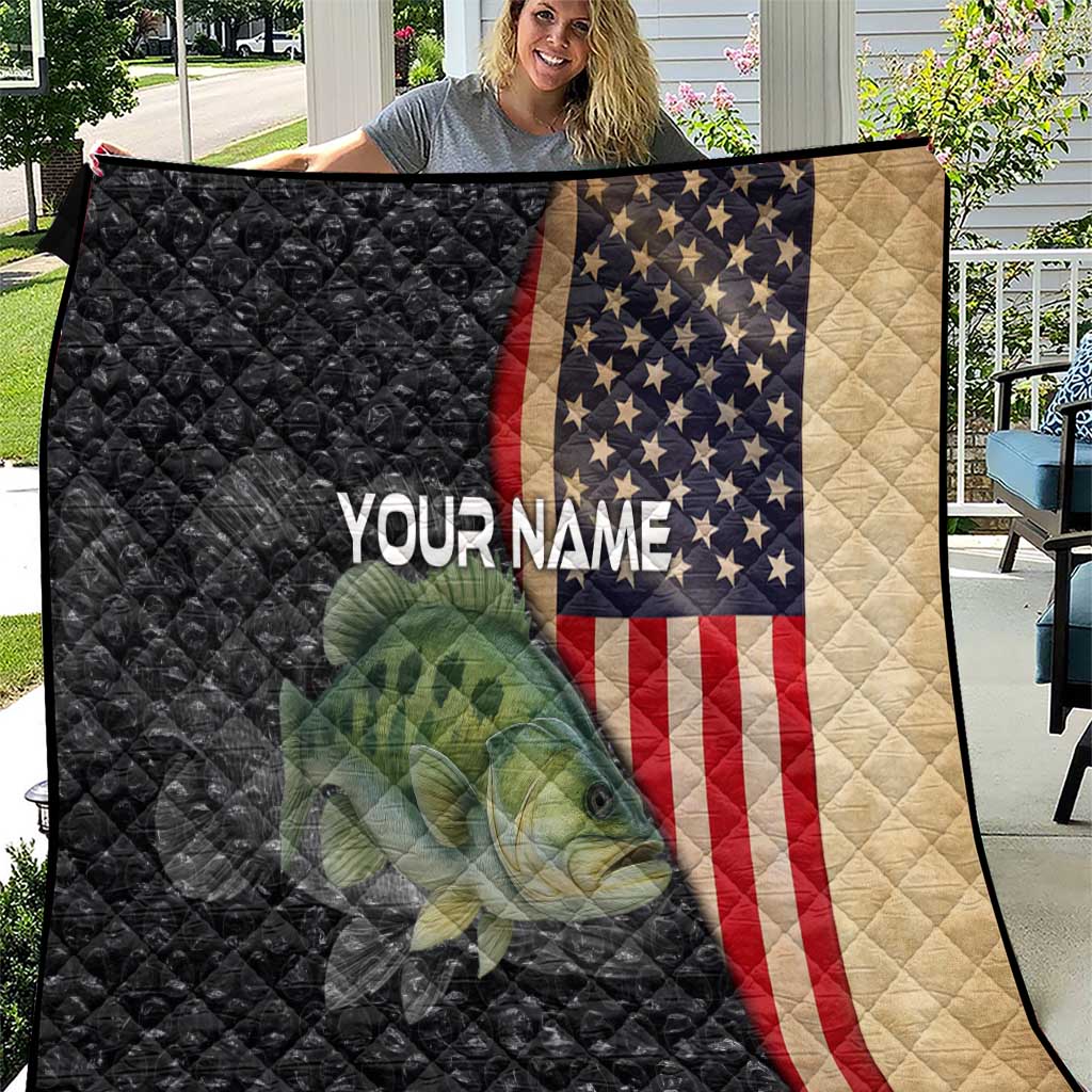 Custom Largemouth Bass Fishing Quilt American Flag and Bubble Texture Background - Wonder Print Shop